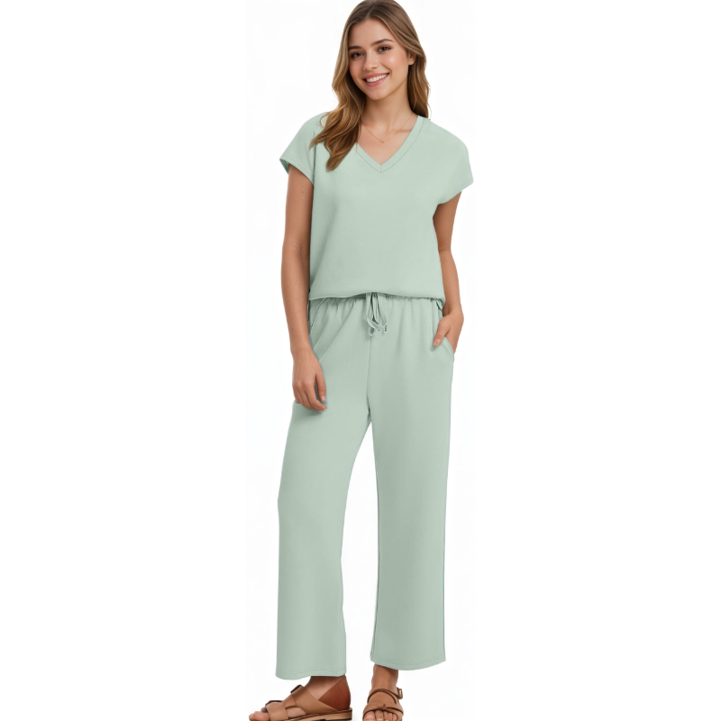 Two Piece Lounge Set With Short Sleeve Top And Pants For Women - Image 39