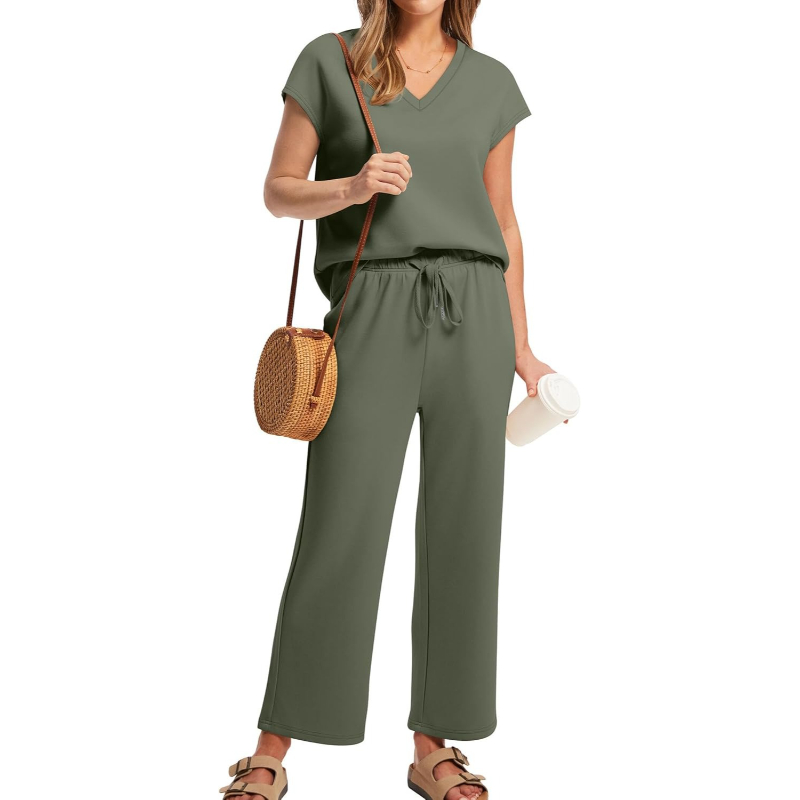 Two Piece Lounge Set With Short Sleeve Top And Pants For Women - Image 26