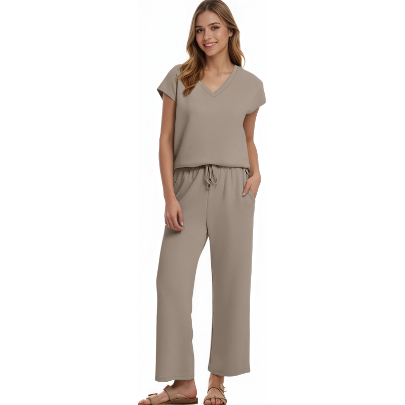 Two Piece Lounge Set With Short Sleeve Top And Pants For Women - Image 32