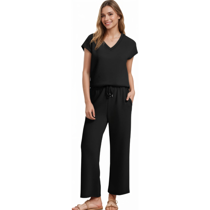 Two Piece Lounge Set With Short Sleeve Top And Pants For Women - Image 16