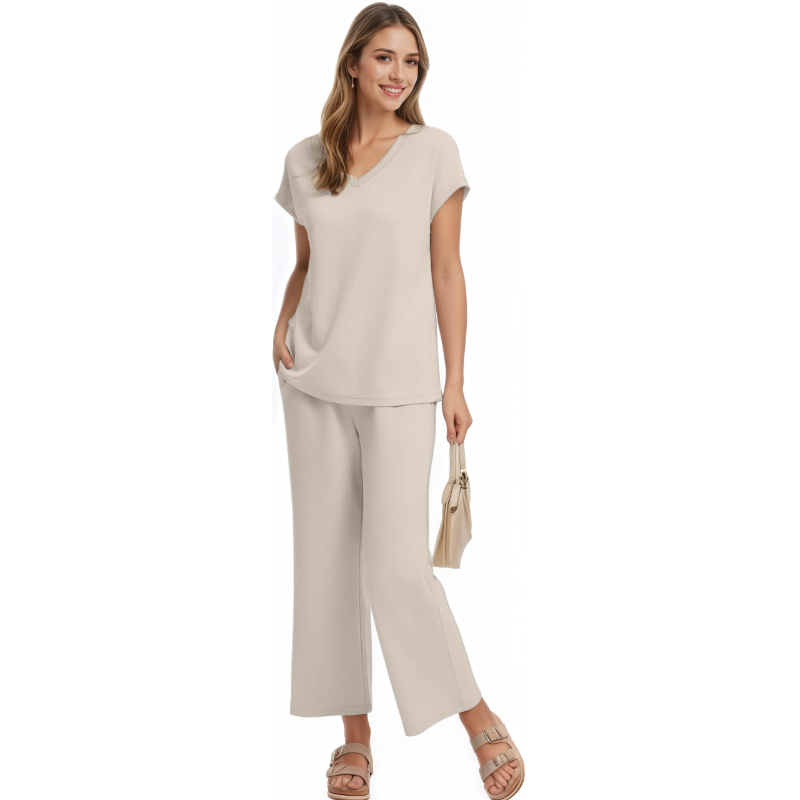 Two Piece Lounge Set With Short Sleeve Top And Pants For Women - Image 23