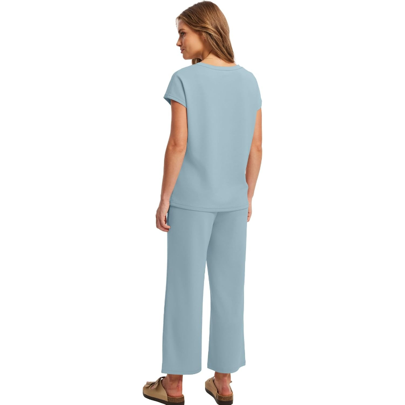 Two Piece Lounge Set With Short Sleeve Top And Pants For Women - Image 31