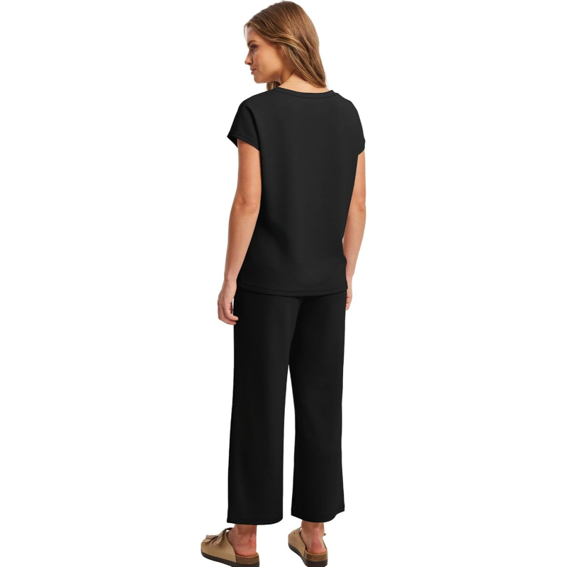 Two Piece Lounge Set With Short Sleeve Top And Pants For Women - Image 13