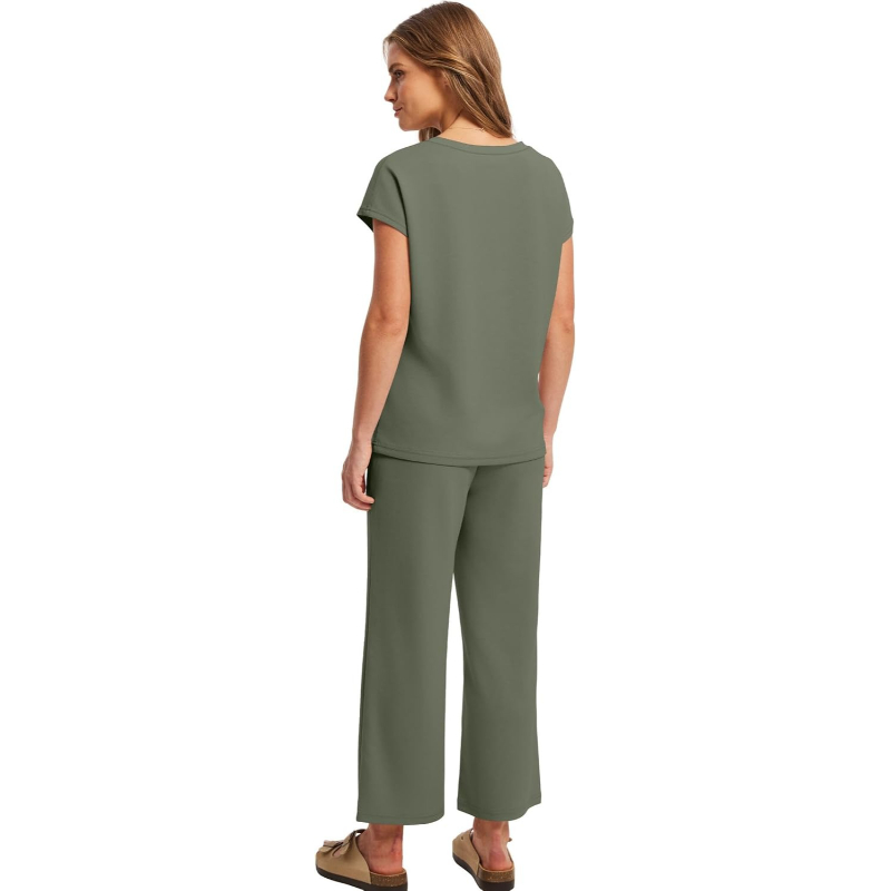 Two Piece Lounge Set With Short Sleeve Top And Pants For Women - Image 24