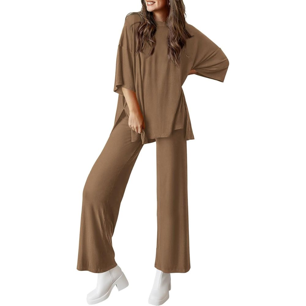 Two Piece Lounge Sets With Short Sleeve T Shirt And Drawstring Shorts With Pockets For Women - Image 5