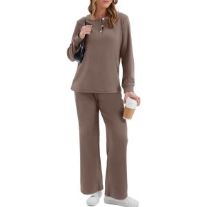 Two Piece Lounge Sets For Women With Button Down Sweatsuit And Sweatpant